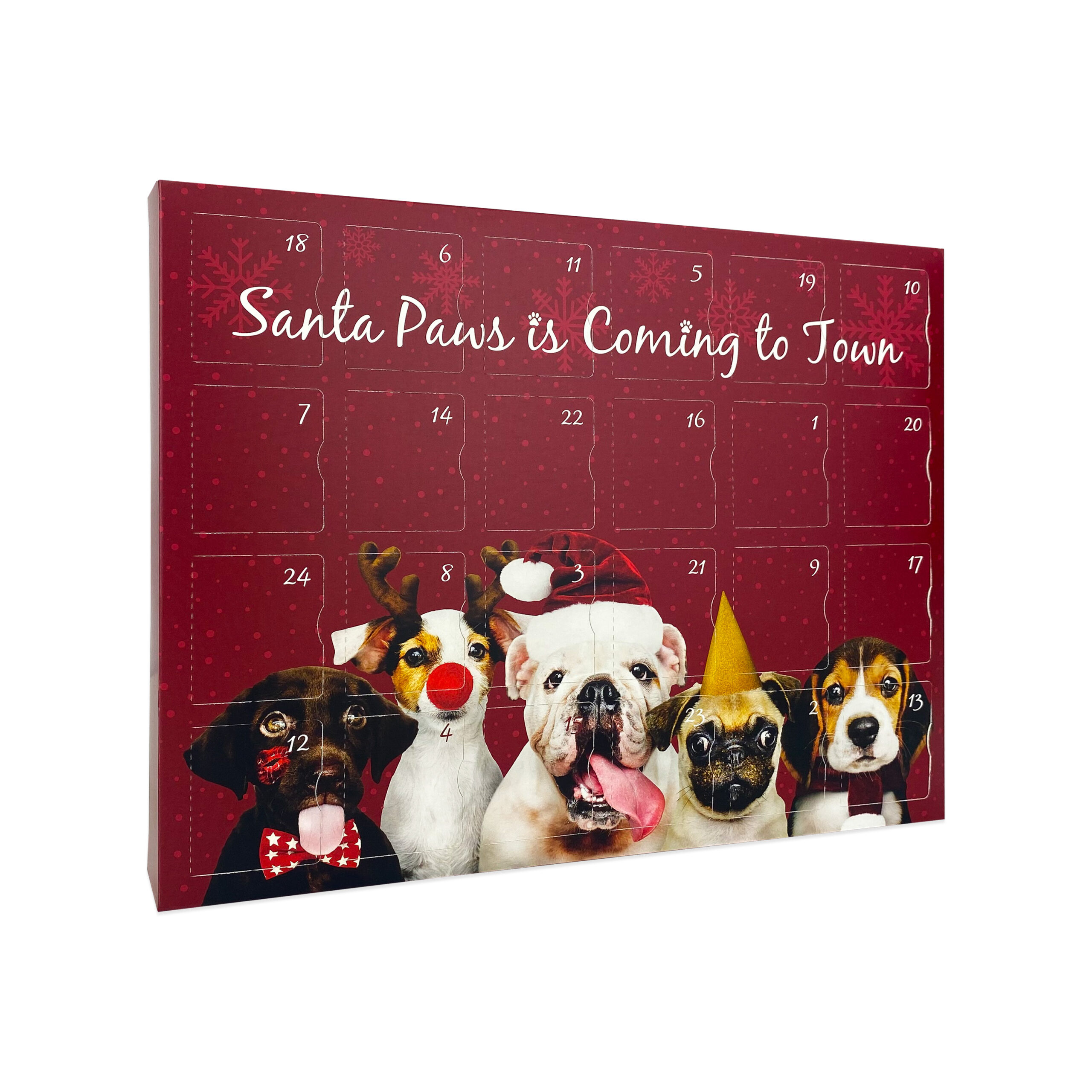 24 day deep red santa paws dog themed advent calendar. Fill it with dog treats