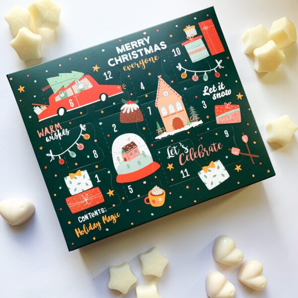 Green Scandi themed 12 Day Warm Wishes Advent Calendar with Wax Melts