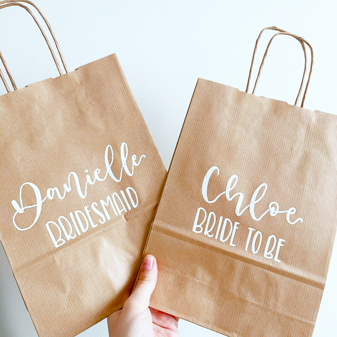 Customised Kraft Paper Gift Bags for hen do. Bridesmaid and Bride to be gift bag