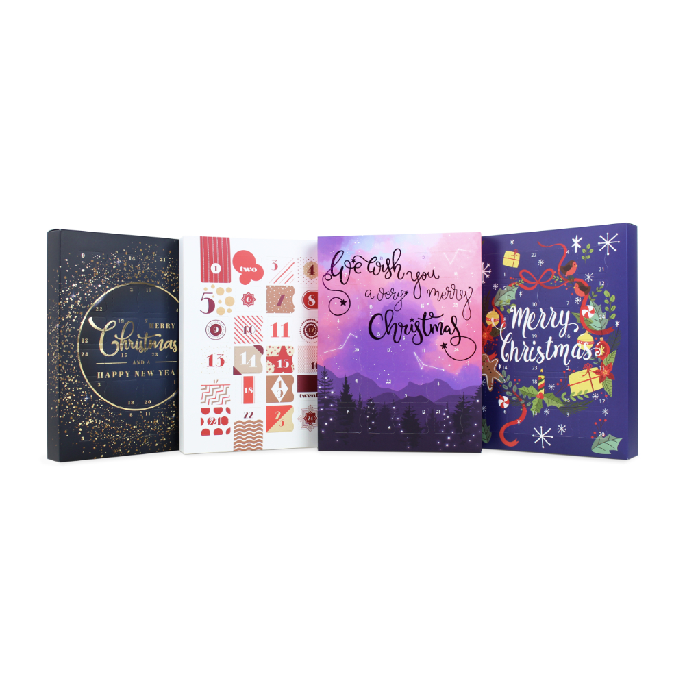 Portrait Standard 24 Day Advent Calendars including Glitter Circle, Deco, Celestial Forest and Blue Wreath