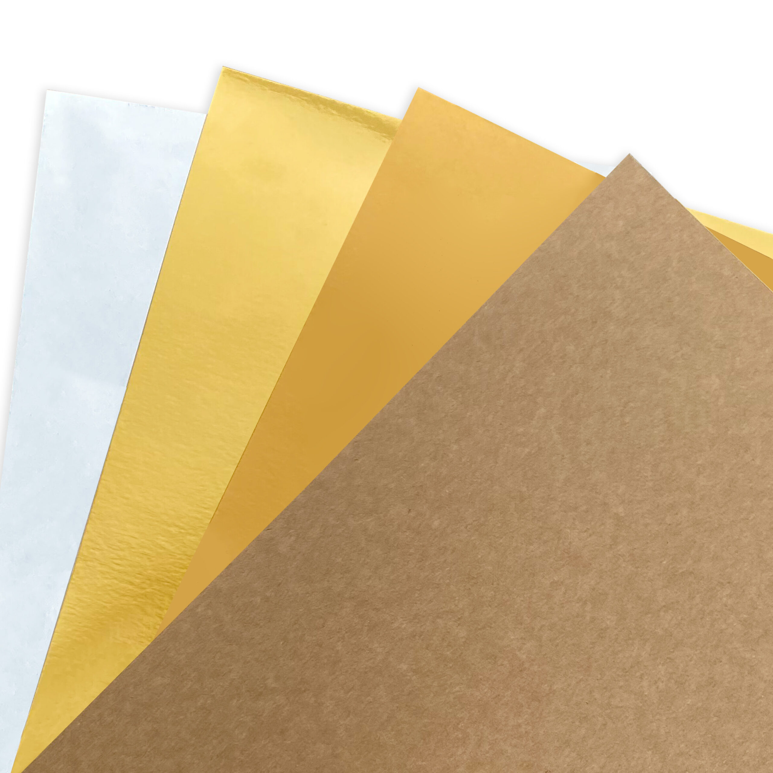 Cardstock Selection Sheets in bright silver, bright gold, matt gold and twin kraft