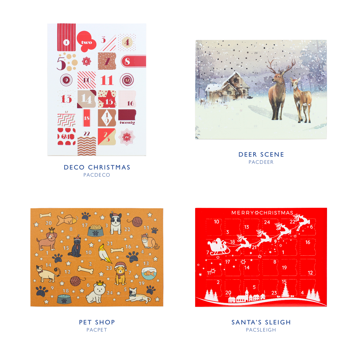 24 Day Classic Advent Calendars - Deco, Deer Scene, Pet Shop & Santa's Sleigh