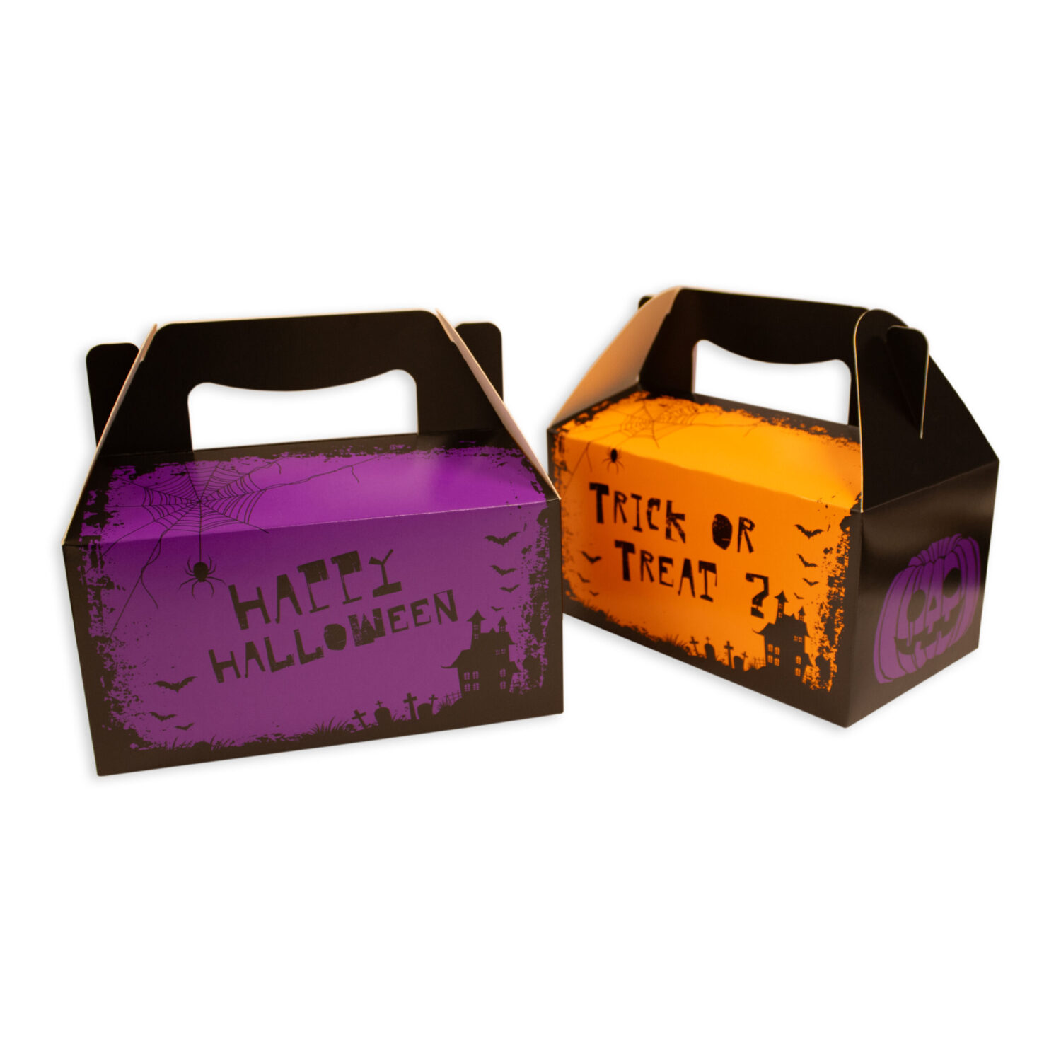 Halloween Large Spooky Gable Gift Box Collection in orange and purple. Haunted graveyard