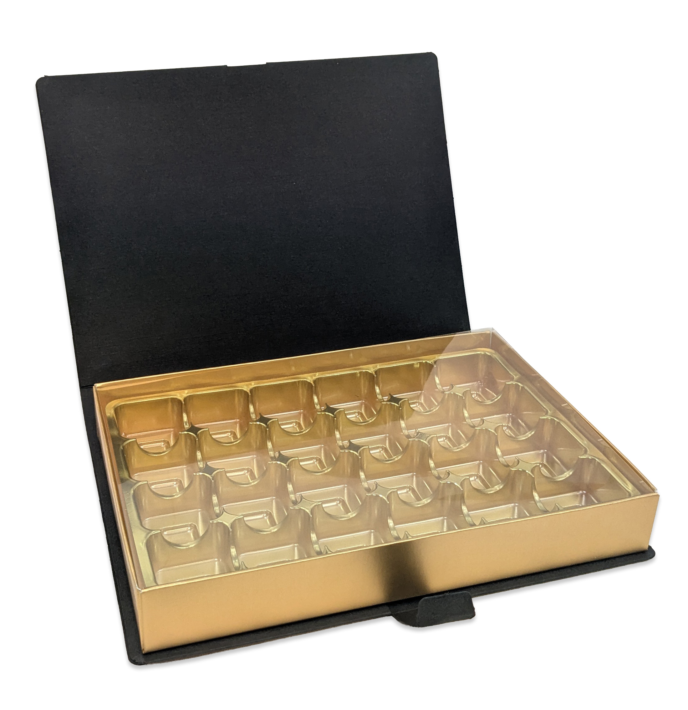 24 Choc Hinged Lid Black Luxe Book Box